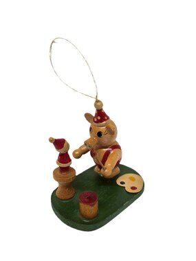 Vintage Russ Berrie Christmas Ornament Wood Pig Santa's Elf Toymaker Taiwan Made